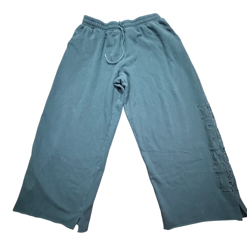 Victoria's Secret PINK‎ Teal Green Wide Leg Cropped Sweatpants Logo XL Regular
